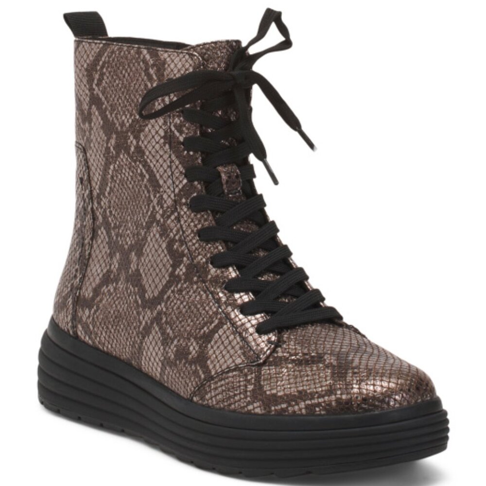 GEOX Metallic Python Snake Skin Print Leather Ankle Boots Sz 6  EU 36